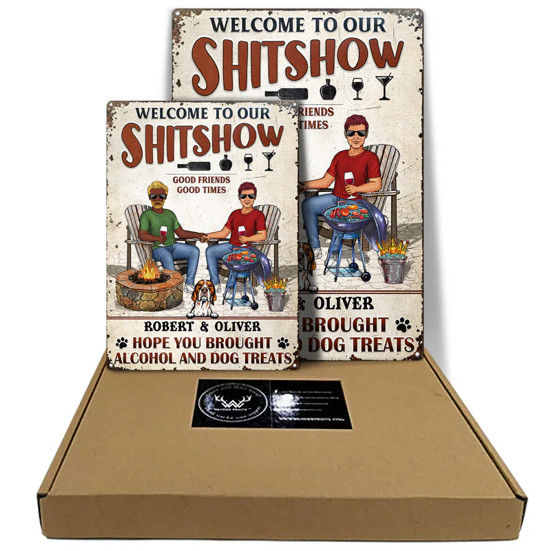 Grilling Backyard Family Couple Hope You Brought Alcohol And Dog Treats - Patio Signs - Personalized Custom Classic Metal Signs - Image 5