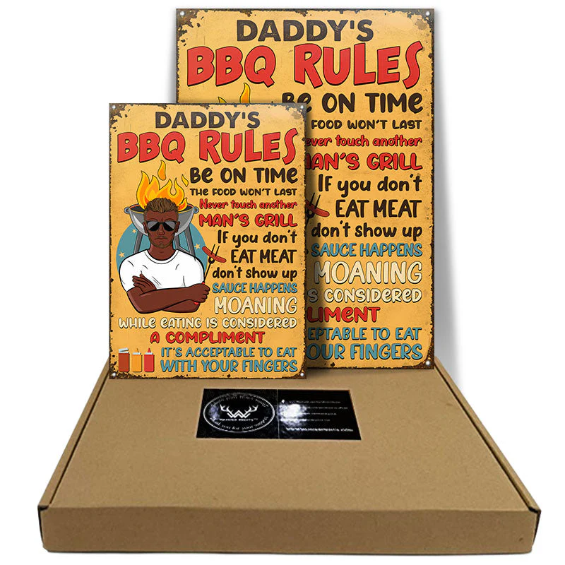 Grilling Dad Grandpa Barbeque Rules - Personalized Custom Classic Metal Signs - Image 3