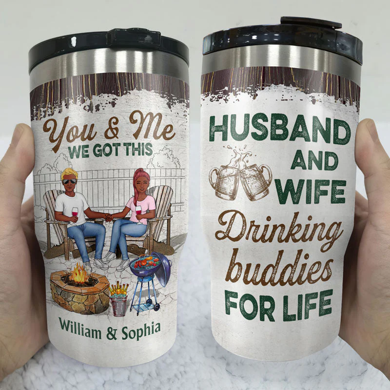 Grilling Family Couple Husband And Wife Drinking Buddies For Life - Couple Gift - Personalized Custom Triple 3 In 1 Can Cooler - Image 3