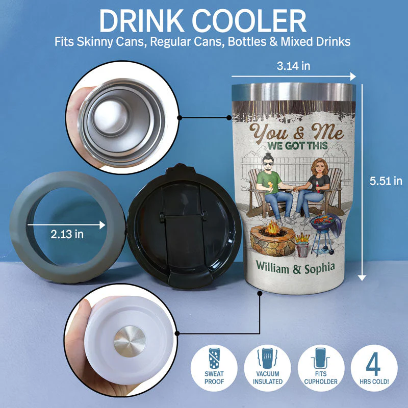 Grilling Family Couple Husband And Wife Drinking Buddies For Life - Couple Gift - Personalized Custom Triple 3 In 1 Can Cooler - Image 4