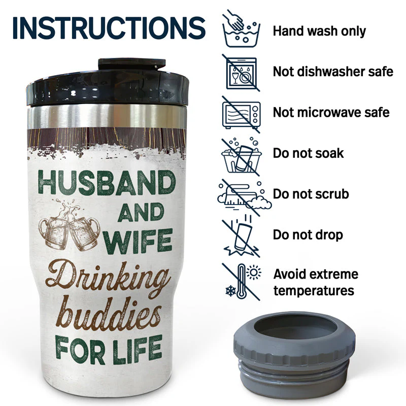 Grilling Family Couple Husband And Wife Drinking Buddies For Life - Couple Gift - Personalized Custom Triple 3 In 1 Can Cooler - Image 5