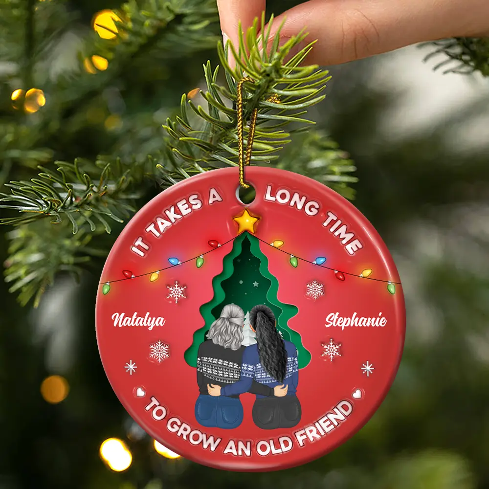 Grow An Old Friend - 3D Inflated Effect Printed Ornament, Personalized Circle Ceramic Ornament - Image 3
