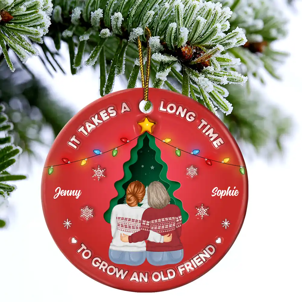 Grow An Old Friend - 3D Inflated Effect Printed Ornament, Personalized Circle Ceramic Ornament - Image 4