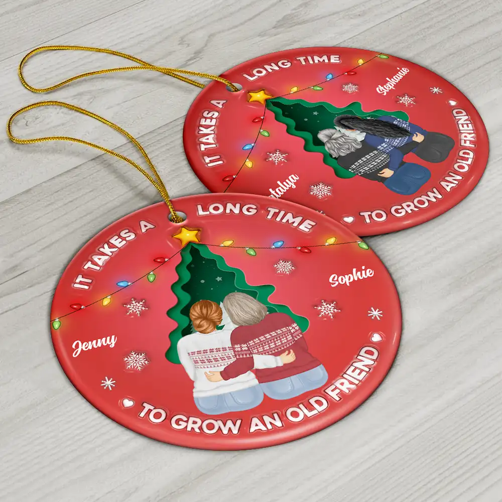 Grow An Old Friend - 3D Inflated Effect Printed Ornament, Personalized Circle Ceramic Ornament - Image 6