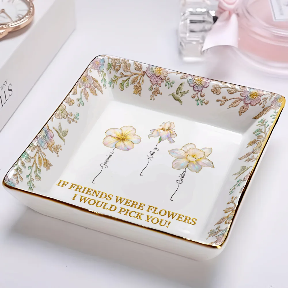 Grow An Old Friend Birth Flower Nacre Effect - Personalized Ring Dish - Image 2