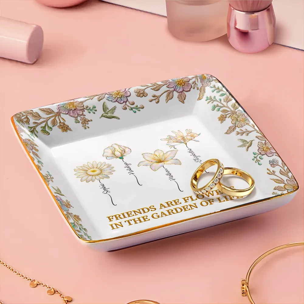 Grow An Old Friend Birth Flower Nacre Effect - Personalized Ring Dish - Image 3