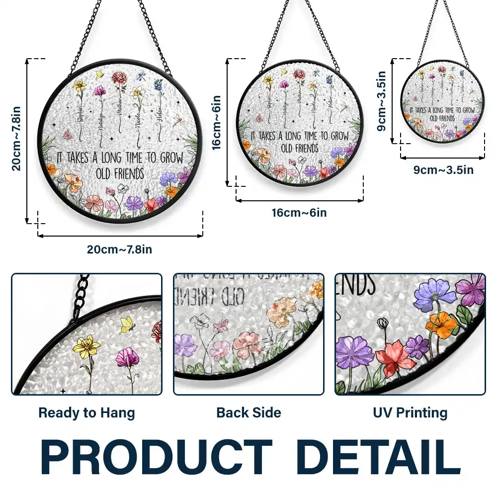 Grow An Old Friend Birth Flower - Personalized Stained Glass Window Hanging Suncatcher - Image 3