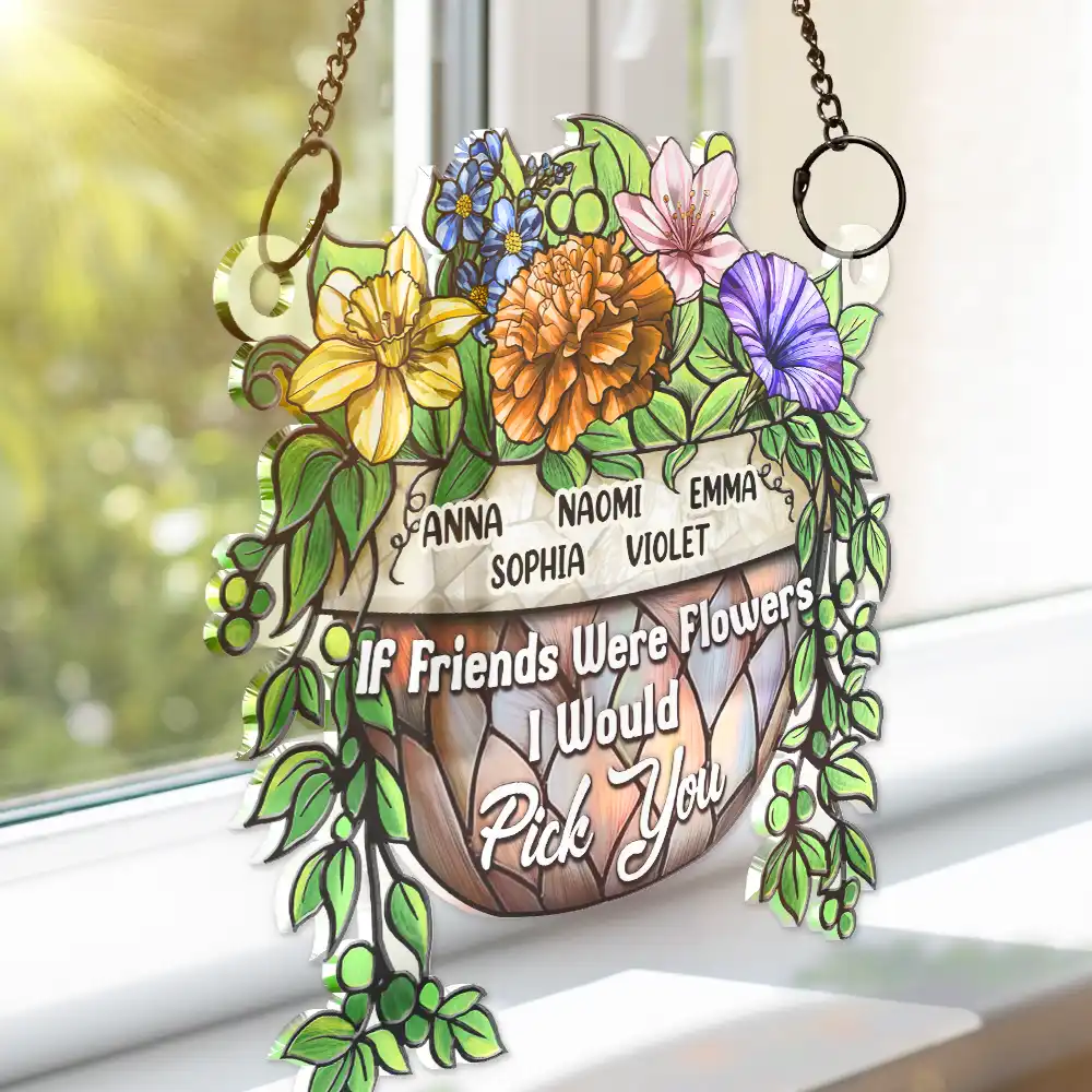 Grow An Old Friend Birth Flower - Personalized Window Hanging Suncatcher Ornament - Image 3