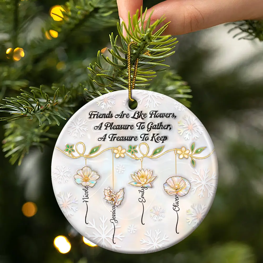 Grow An Old Friend Nacre Effect - Personalized Circle Ceramic Ornament - Image 3