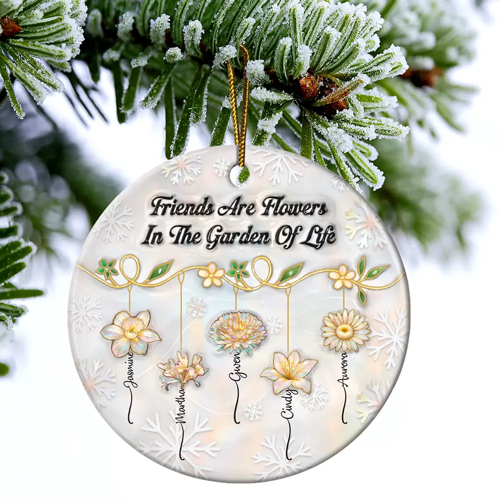 Grow An Old Friend Nacre Effect - Personalized Circle Ceramic Ornament - Image 4