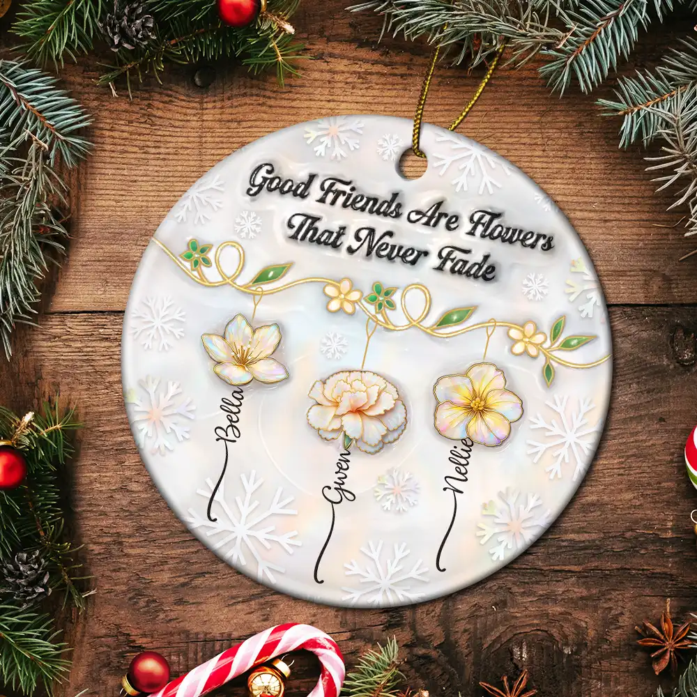Grow An Old Friend Nacre Effect - Personalized Circle Ceramic Ornament - Image 5