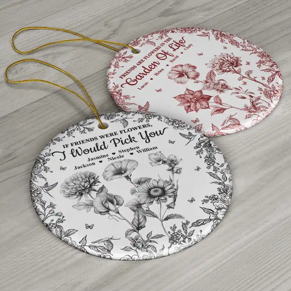 Grow An Old Friend Toile Birth Flower - Personalized Circle Ceramic Ornament - Image 6