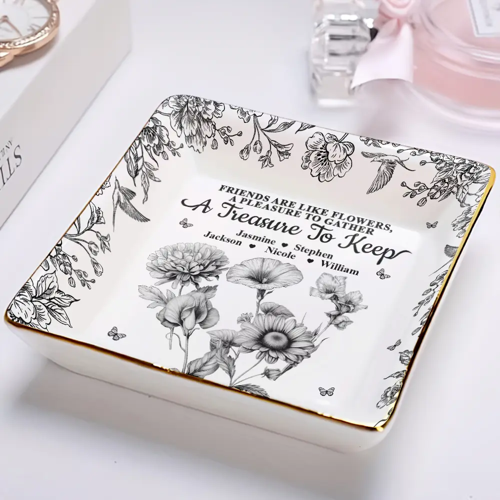 Grow An Old Friend Toile Birth Flower - Personalized Ring Dish - Image 2