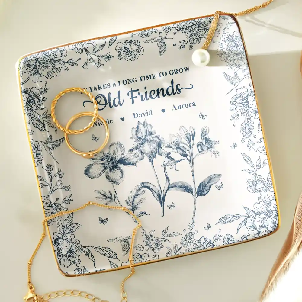 Grow An Old Friend Toile Birth Flower - Personalized Ring Dish - Image 4
