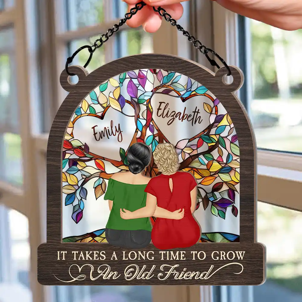 Grow An Old Friend Tree Of Life - Personalized Window Hanging Suncatcher Ornament - Image 2