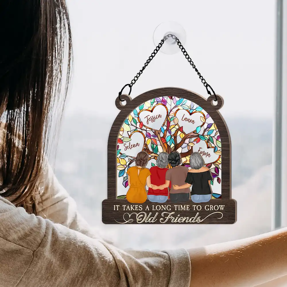 Grow An Old Friend Tree Of Life - Personalized Window Hanging Suncatcher Ornament - Image 4