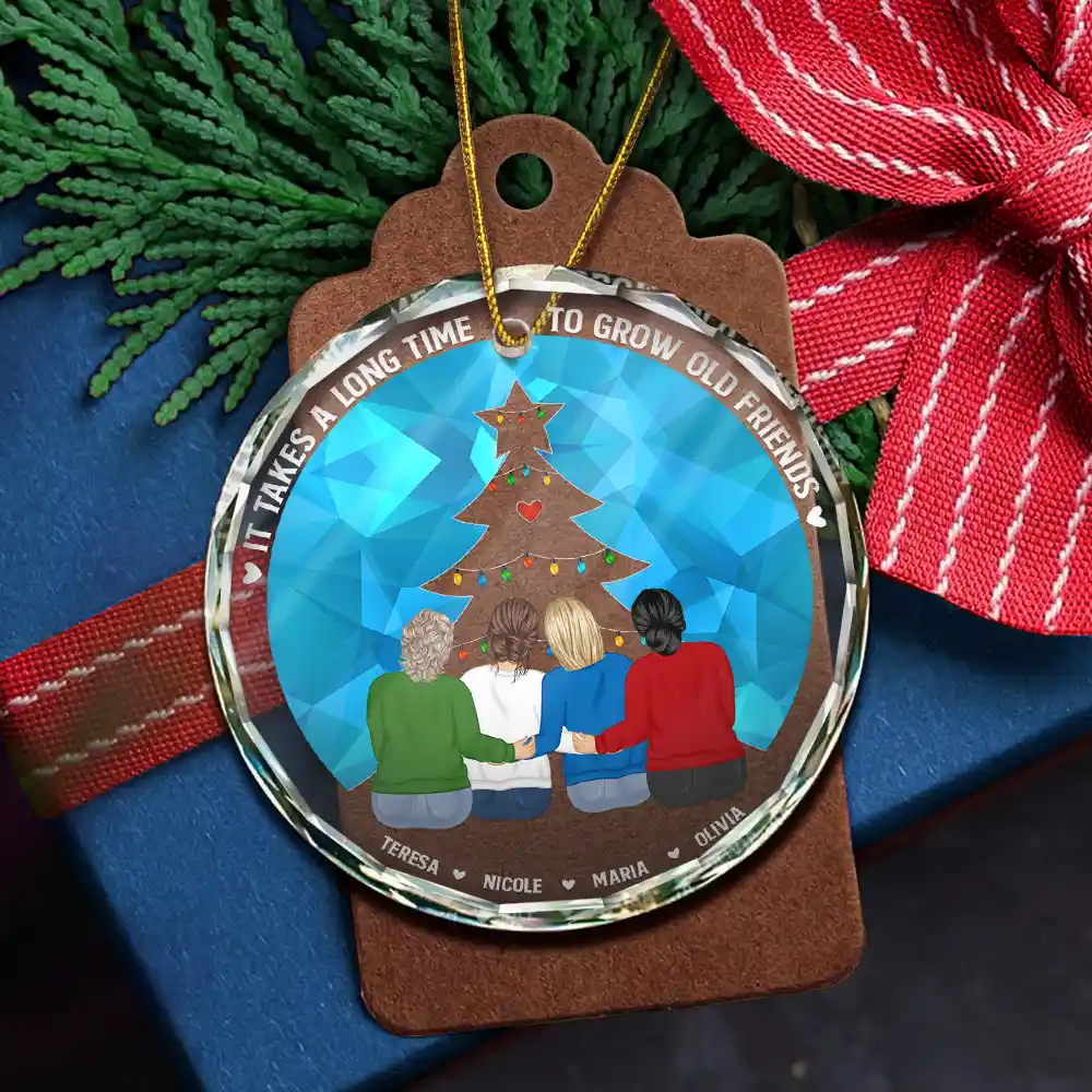 Grow Old Friends - Personalized Circle Glass Ornament - Image 5