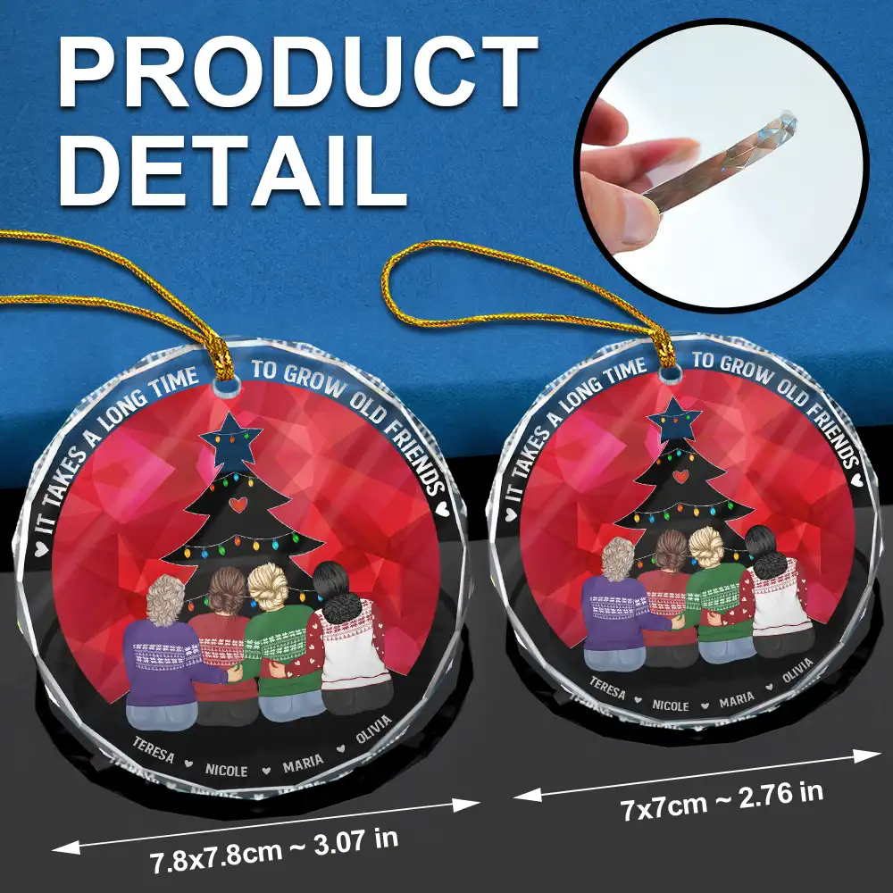 Grow Old Friends - Personalized Circle Glass Ornament - Image 6