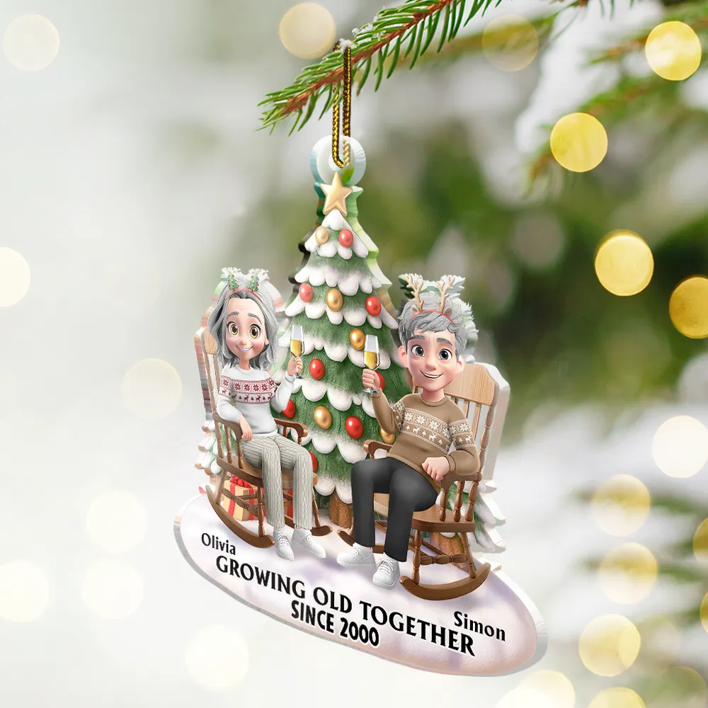Growing Old Together 3D Effect Couple Sitting - Personalized Custom Shaped Acrylic Ornament - Image 2