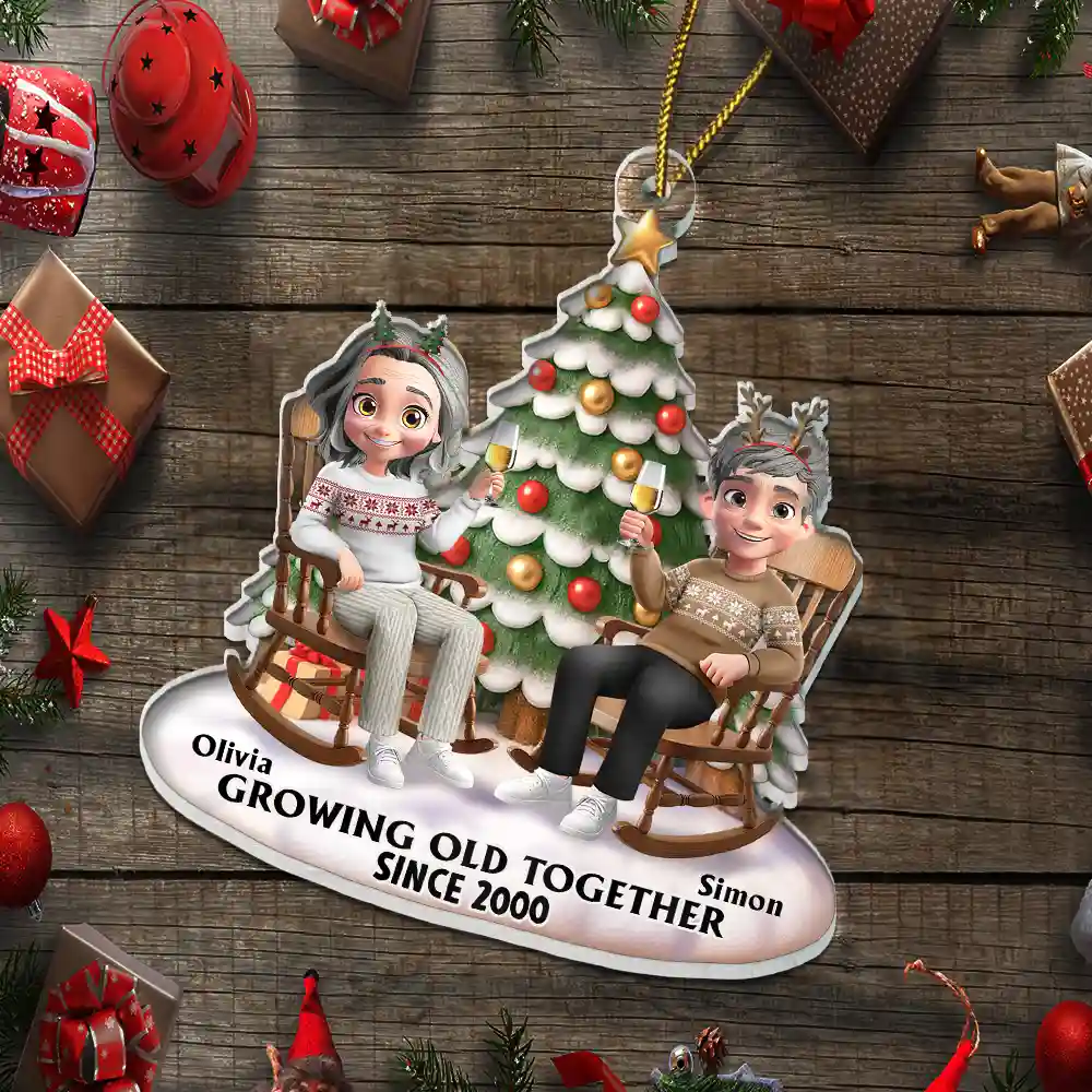 Growing Old Together 3D Effect Couple Sitting - Personalized Custom Shaped Acrylic Ornament - Image 5