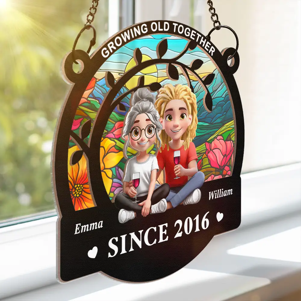Growing Old Together Since - Personalized Window Hanging Suncatcher Ornament - Image 3