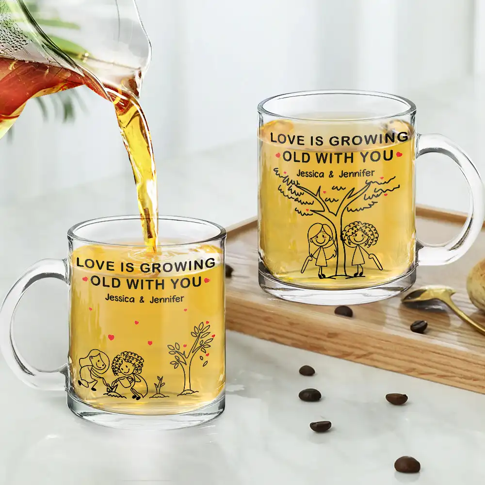 Growing Old With You - Personalized Glass Mug - Image 4
