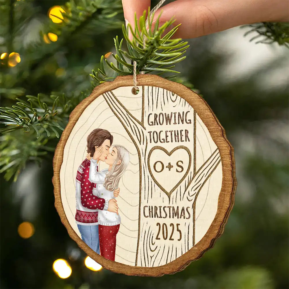 Growing Together Couple Under The Tree - Personalized Custom Shaped Wooden Ornament - Image 2