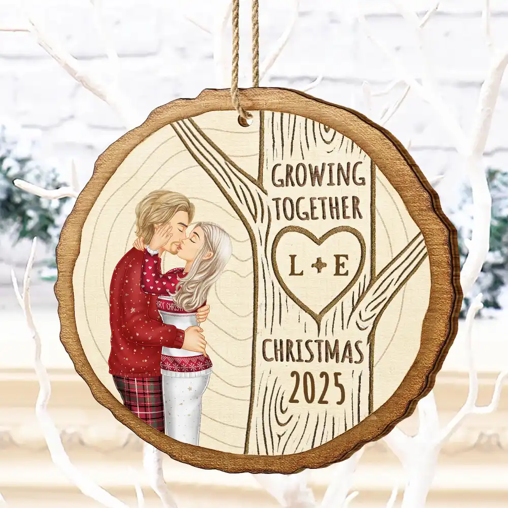 Growing Together Couple Under The Tree - Personalized Custom Shaped Wooden Ornament - Image 4