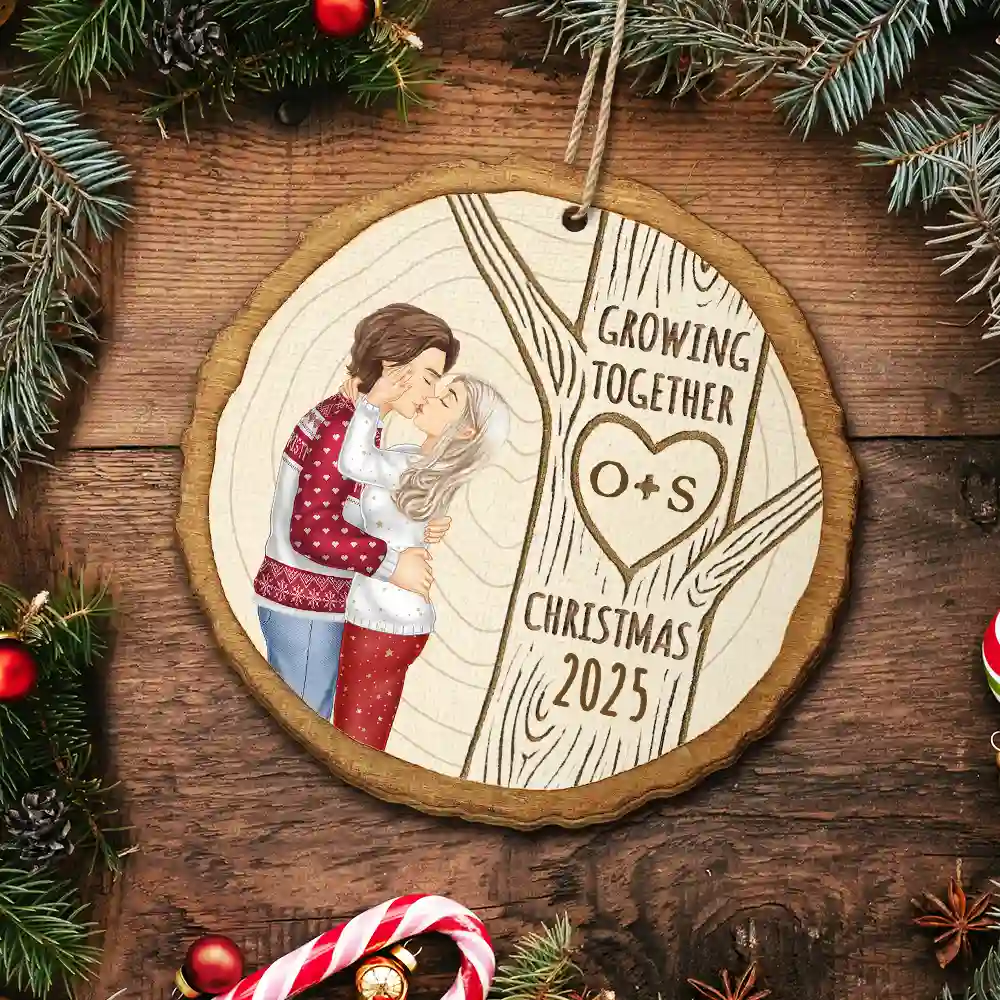 Growing Together Couple Under The Tree - Personalized Custom Shaped Wooden Ornament - Image 5