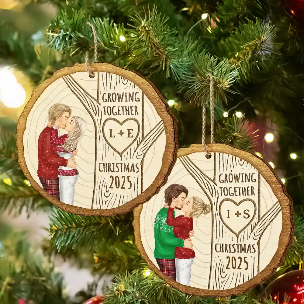 Growing Together Couple Under The Tree - Personalized Custom Shaped Wooden Ornament - Image 6