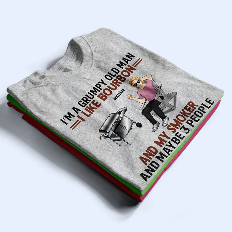 Grumpy Old Man Like Bourbon And Maybe 3 People Grilling Dad - Personalized Custom T Shirt - Image 2