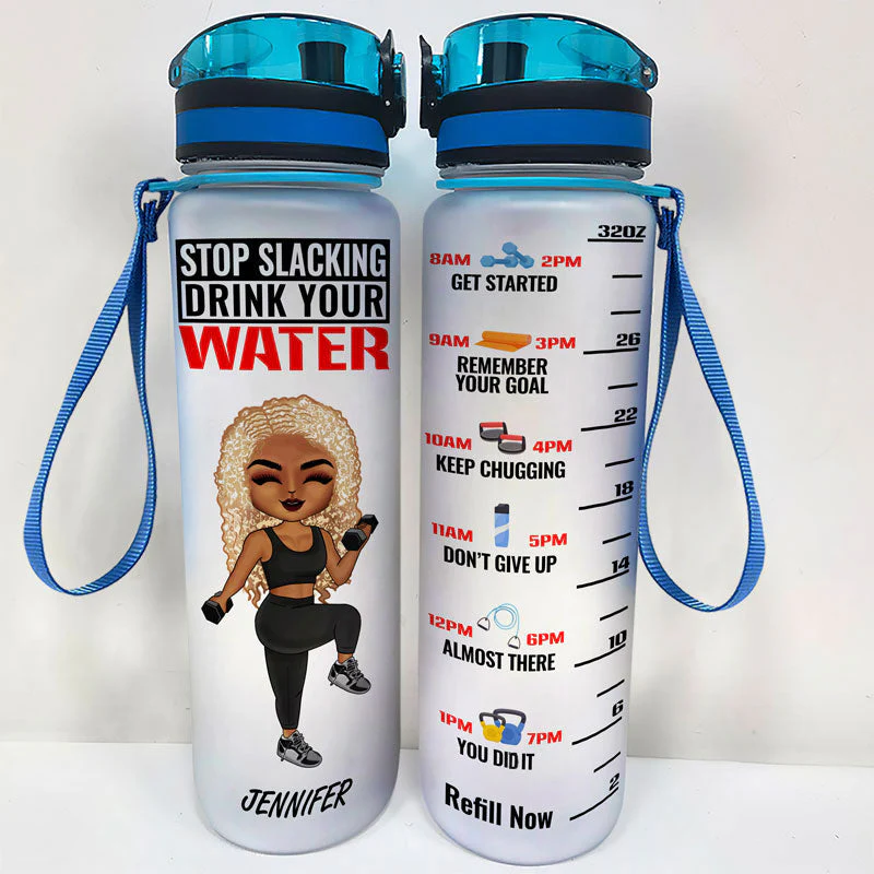 Gym Bottle Lifing Chibi Girl With Goals - Personalized Custom Water Tracker Bottle - Image 2