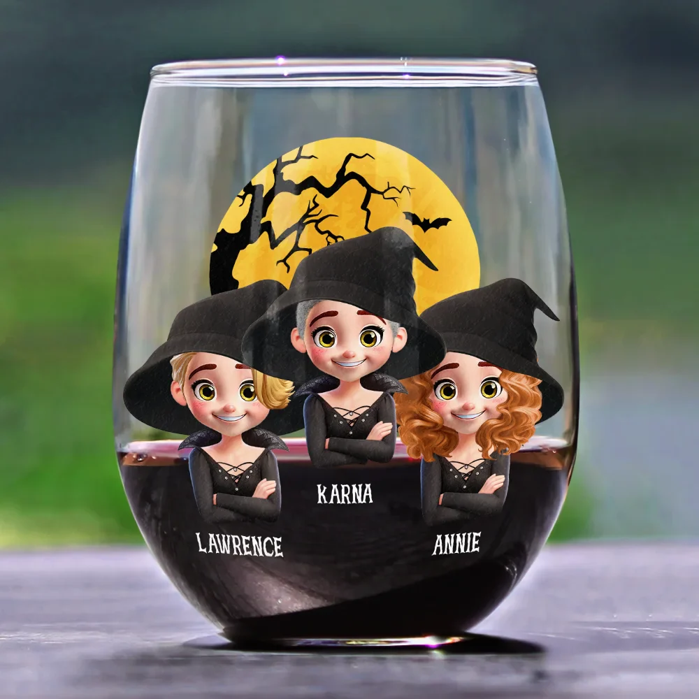 Halloween Besties Sugar & Spice - Personalized Stemless Wine Glass - Image 2