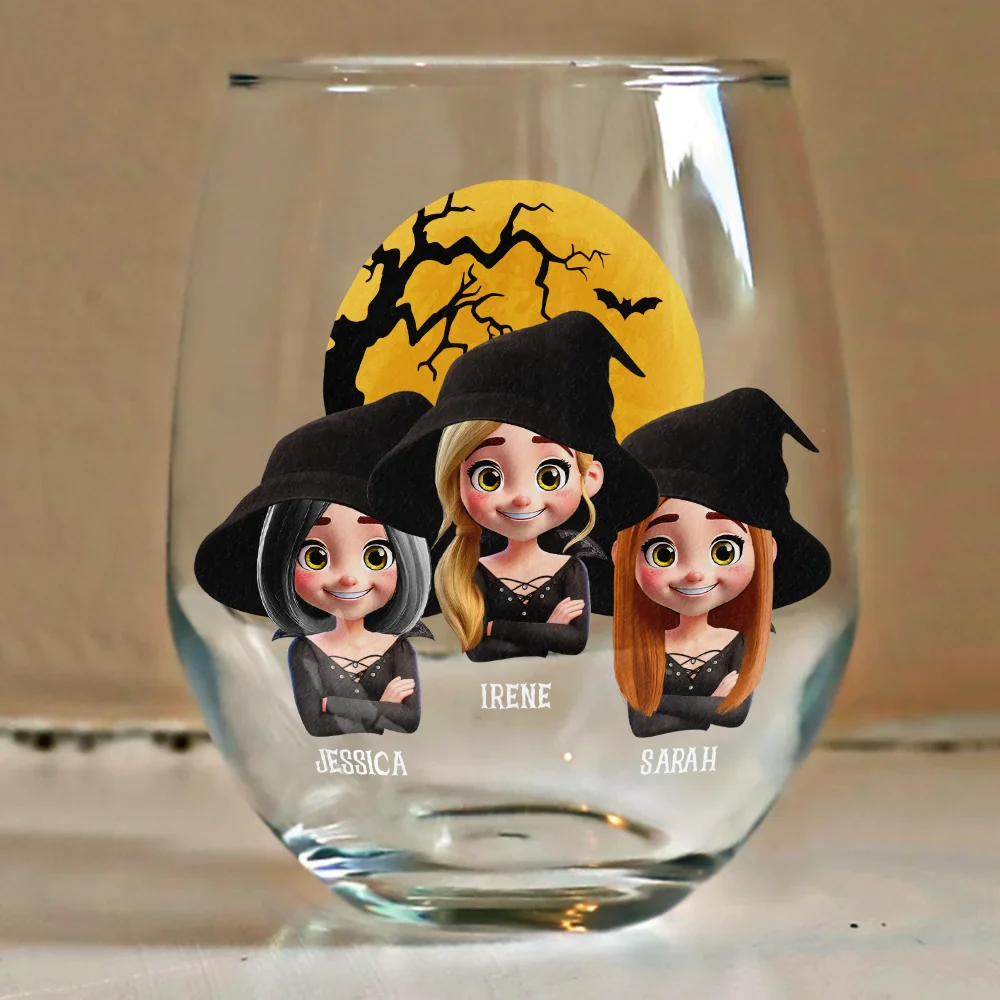 Halloween Besties Sugar & Spice - Personalized Stemless Wine Glass - Image 4