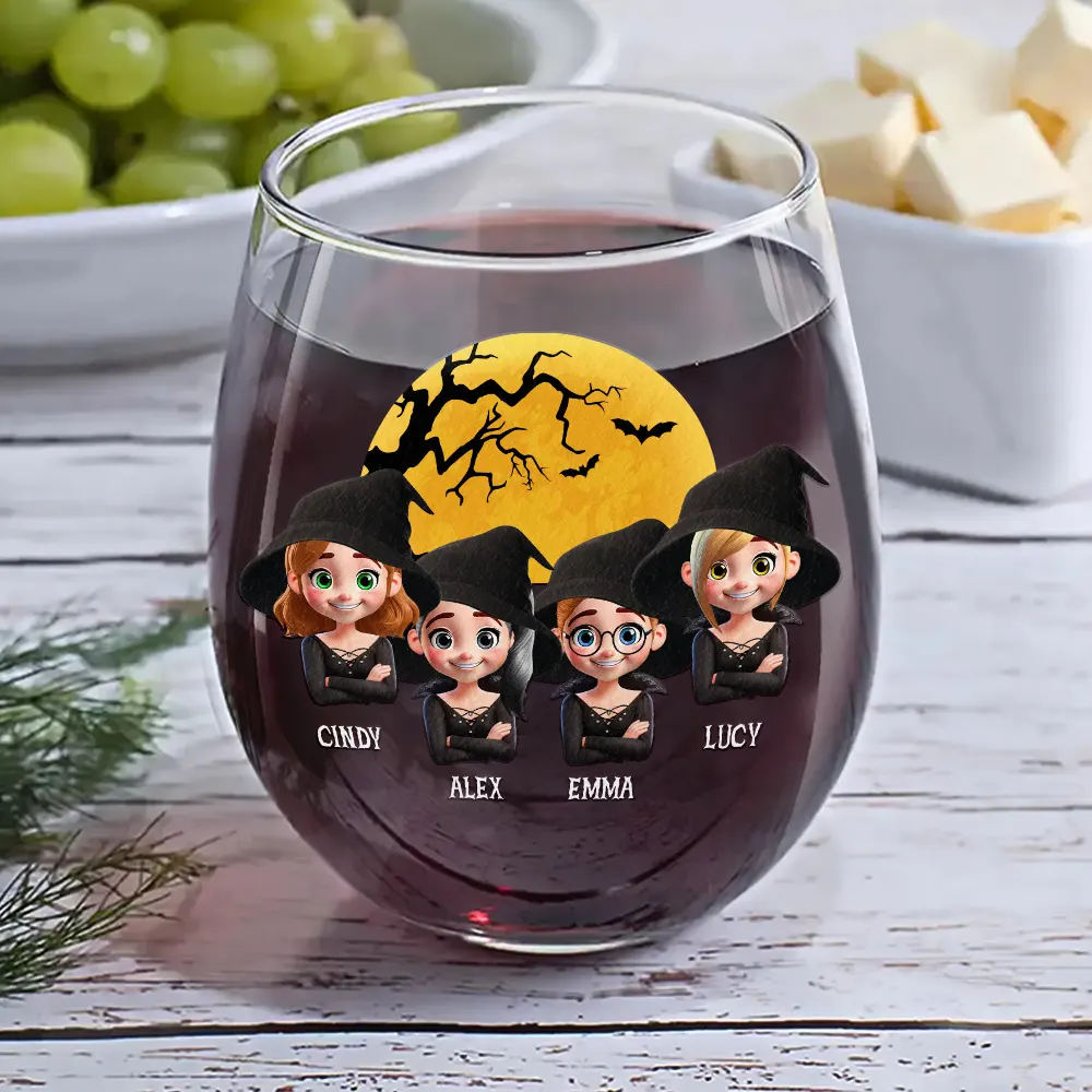 Halloween Besties Sugar & Spice - Personalized Stemless Wine Glass - Image 6