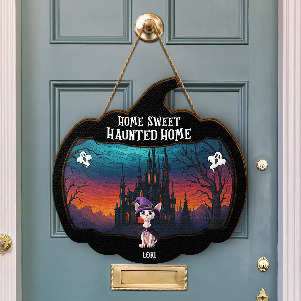 Halloween Home Sweet Haunted Home Pet Lovers - Personalized Custom Shaped Wood Sign - Image 3