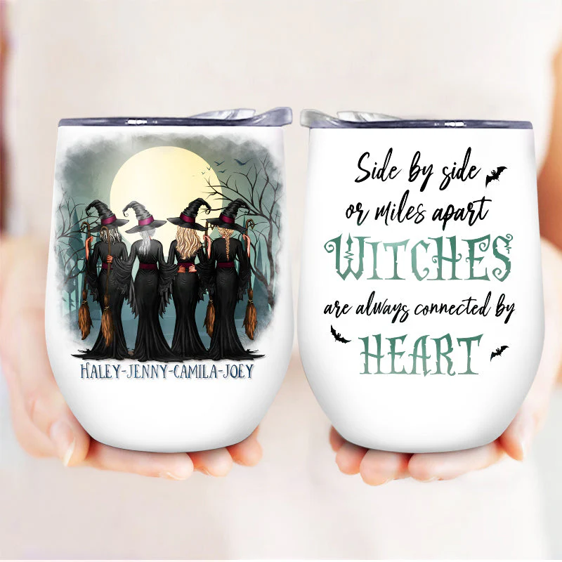 Halloween Witch Best Friend Connected By Heart - Bestie Gift - Personalized Custom Wine Tumbler - Image 3
