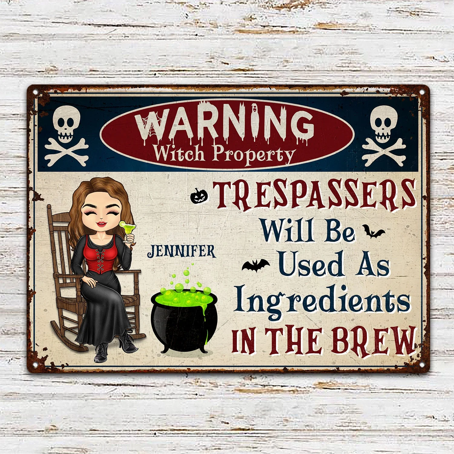 Halloween Witch Warning Trespassers Will Be Used As Ingredients - Backyard Sign, Home Decor Gift For Yourself - Personalized Classic Metal Signs - Image 2