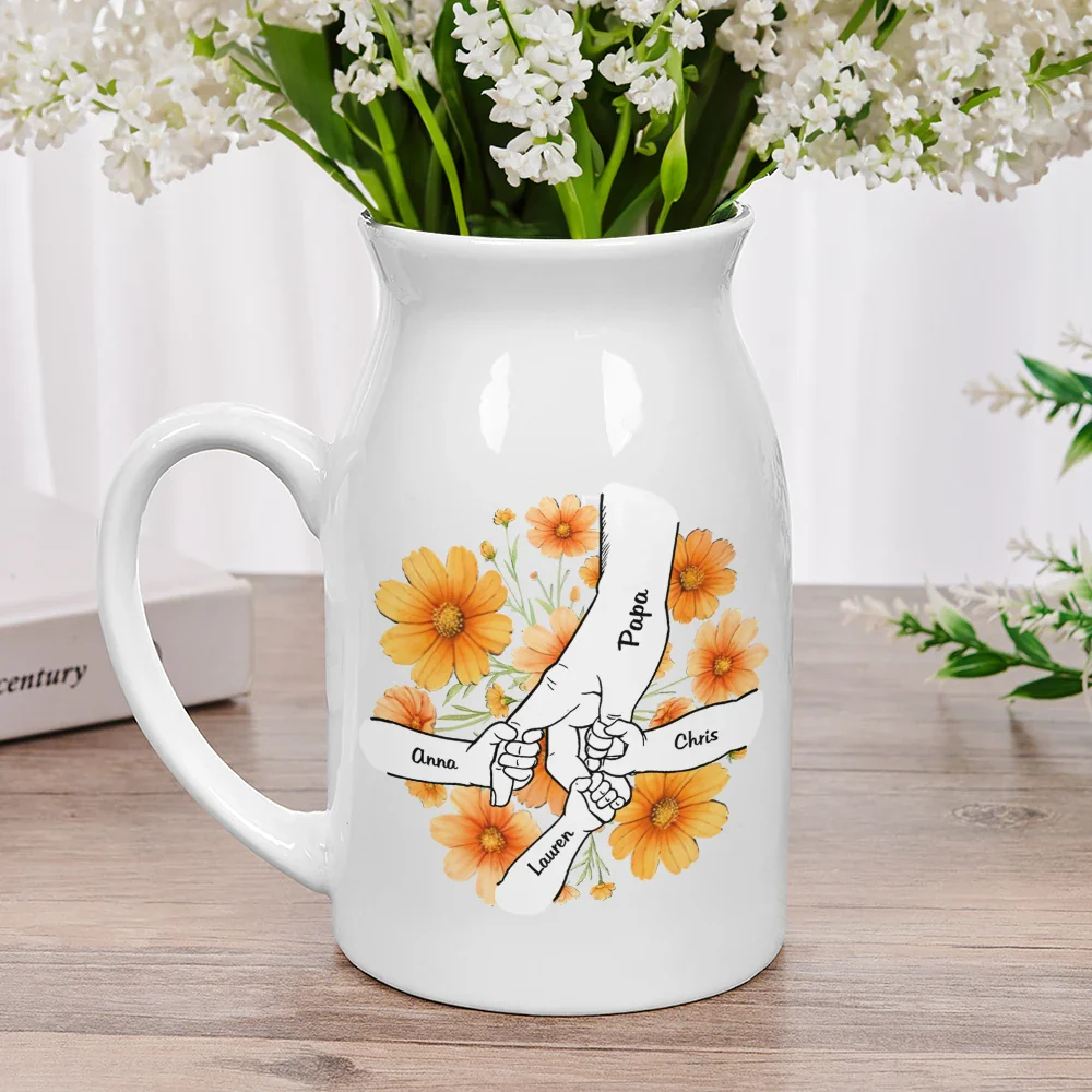 Hand In Hand Birth Flower Grandma Mom - Personalized Ceramic Flower Vase - Image 2