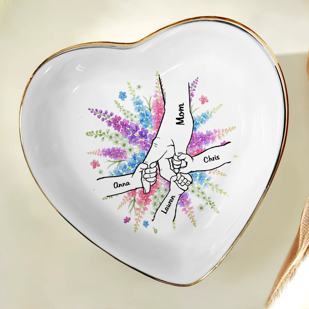 Hand In Hand Birth Flower Grandma Mom - Personalized Ring Dish - Image 5