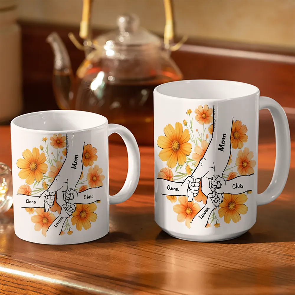 Hand In Hand Birth Flower Grandma Mom - Personalized White Edge-to-Edge Mug - Image 3