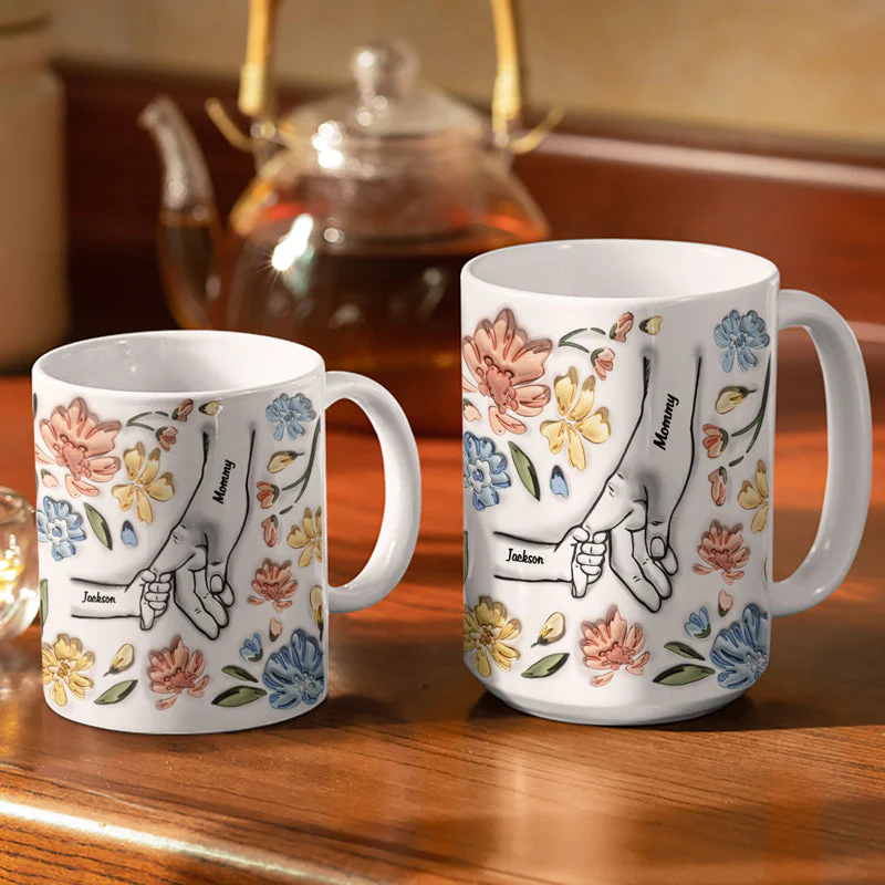 Hand In Hand, I Will Always Protect You - Gift For Mom, Grandma - 3D Inflated Effect Printed Mug, Personalized White Edge-to-Edge Mug - Image 3