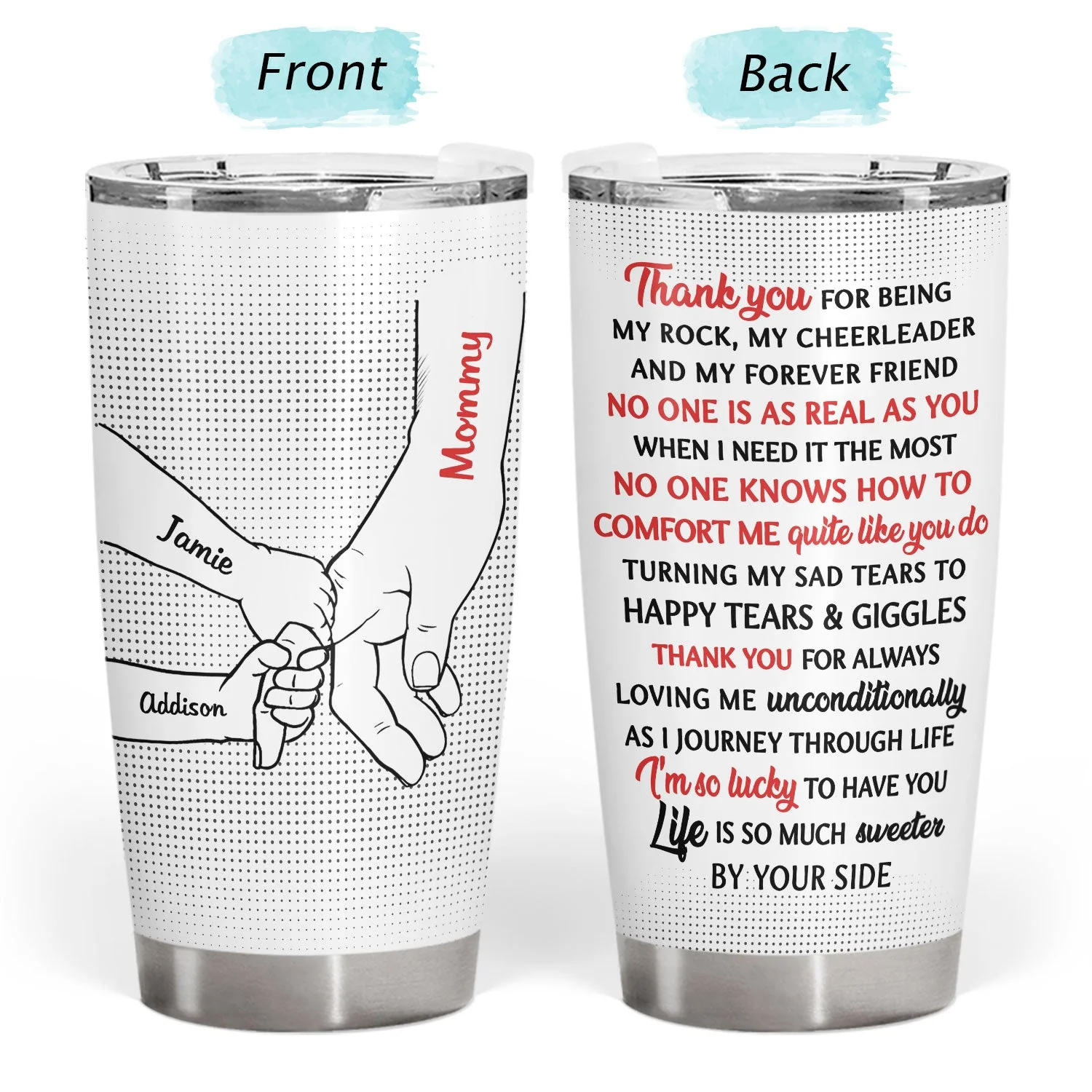Hand In Hand, I Will Always Protect You - Birthday, Loving Gift For Mother, Father, Grandma, Grandpa, Parents, Grandparents - Personalized Custom Tumbler - Image 3