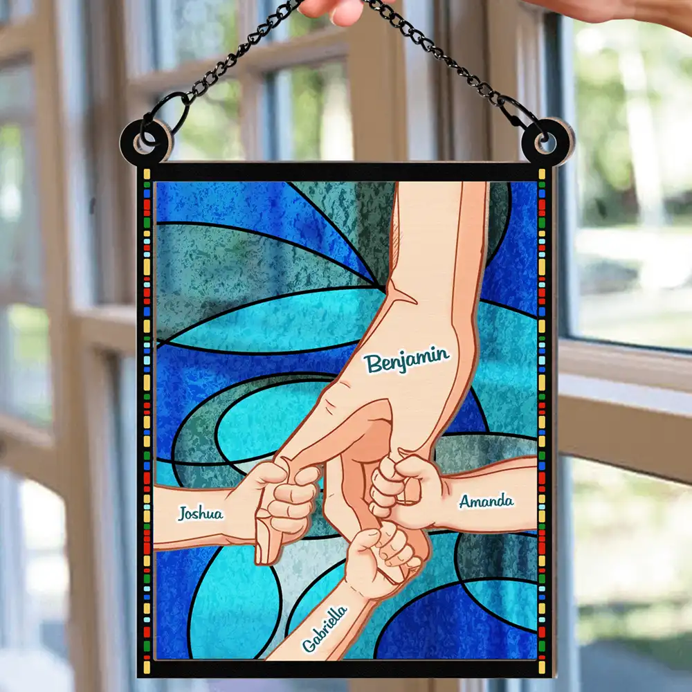 Hand In Hand, I Will Always Protect You Blue Waves - Personalized Window Hanging Suncatcher Ornament - Image 2