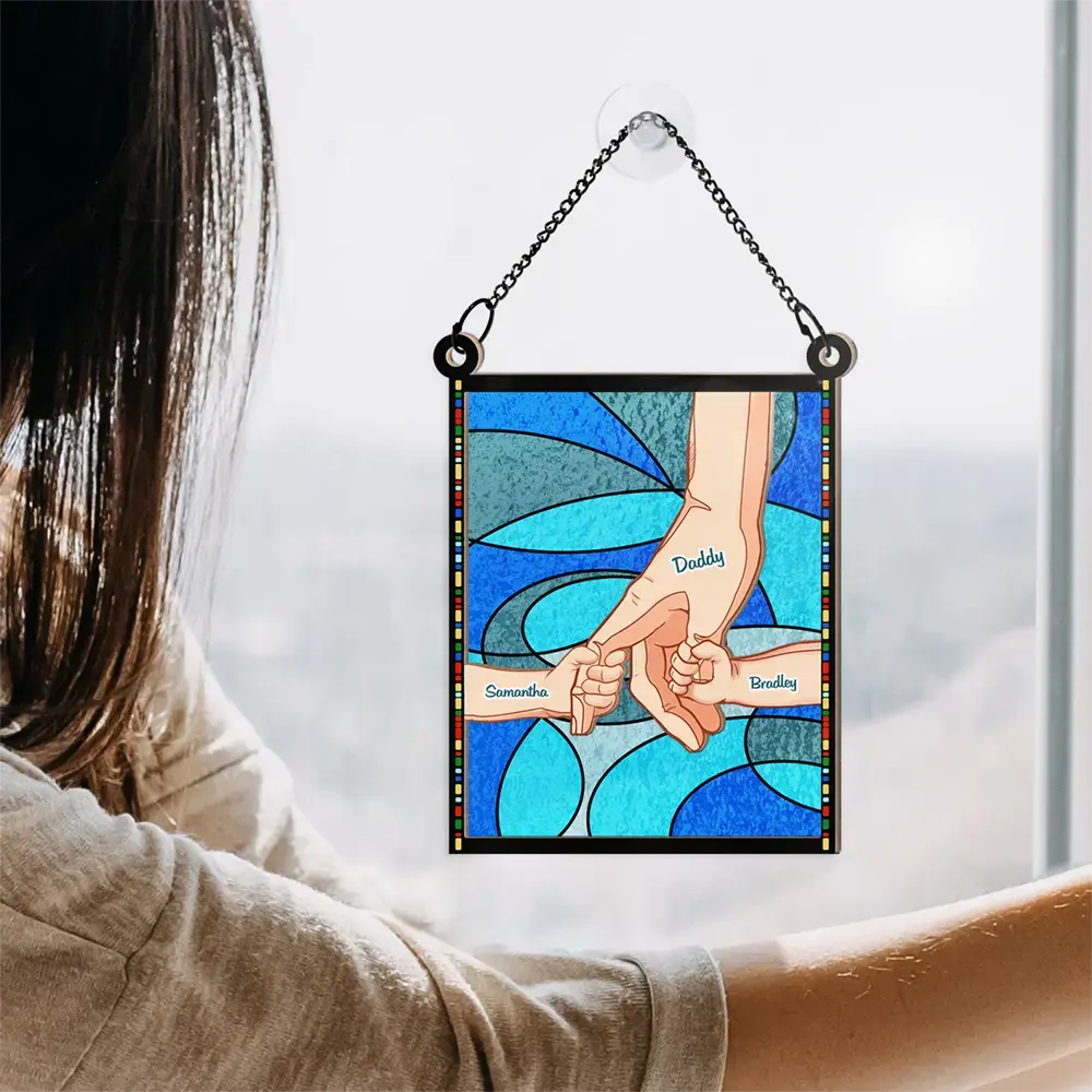 Hand In Hand, I Will Always Protect You Blue Waves - Personalized Window Hanging Suncatcher Ornament - Image 4