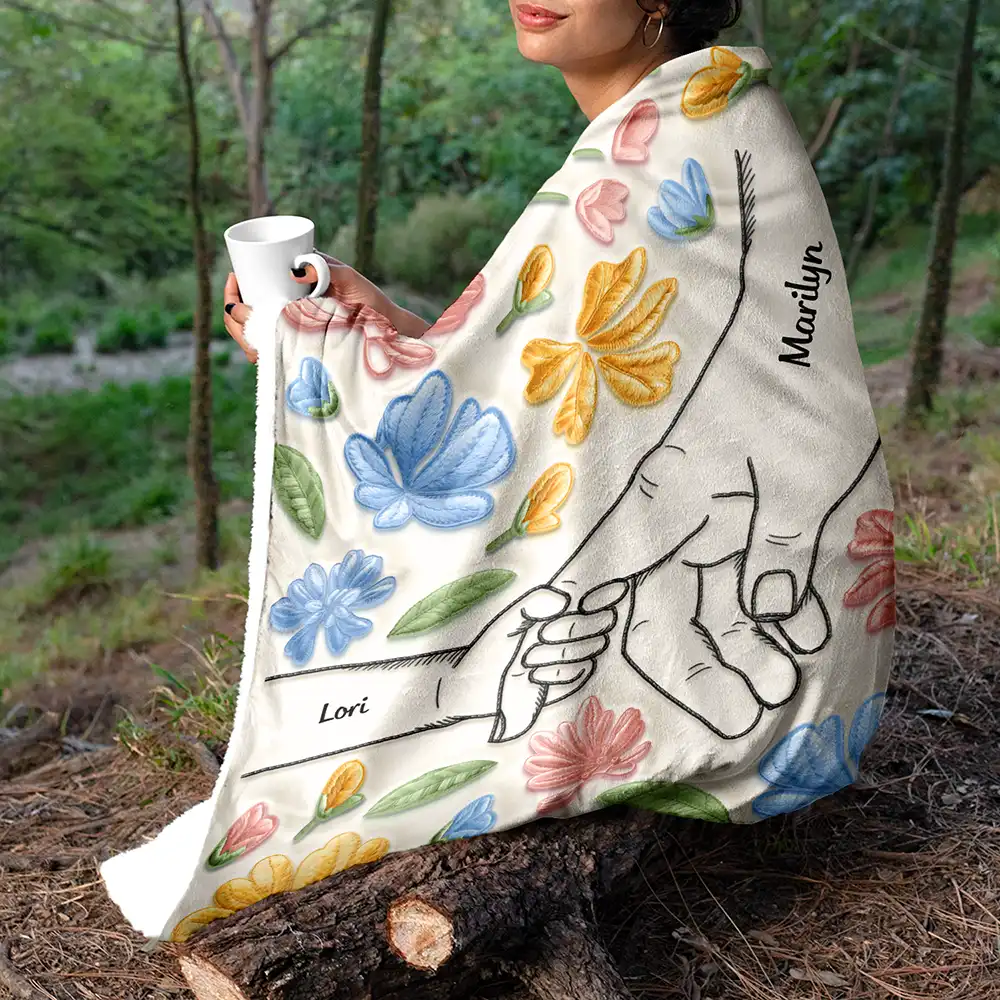 Hand In Hand, I Will Always Protect You - Faux Embroidered Effect Printed Fabric, Personalized Fleece Blanket, Sherpa Blanket - Image 5