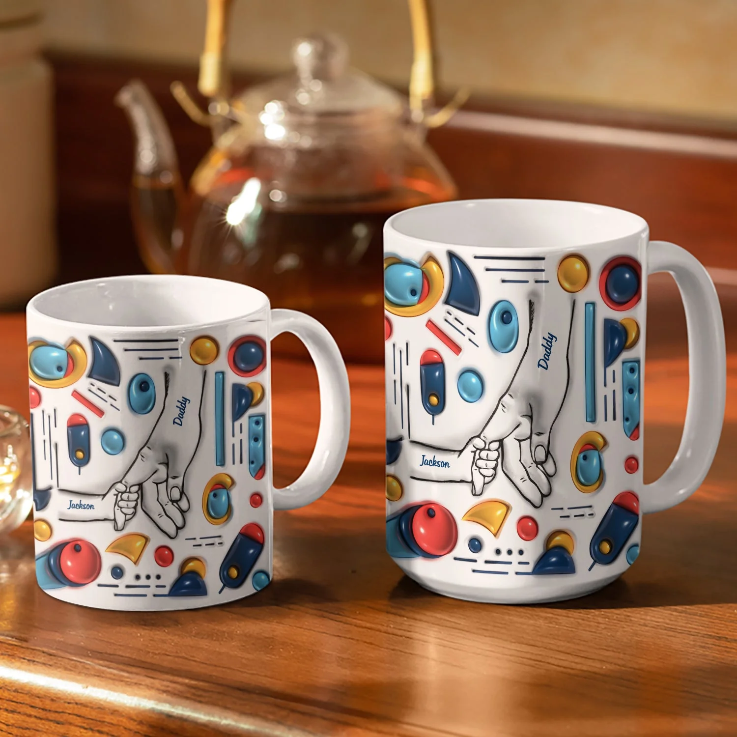 Hand In Hand, I Will Always Protect You - Gift For Dad, Grandpa - 3D Inflated Effect Printed Mug, Personalized White Edge-to-Edge Mug - Image 3