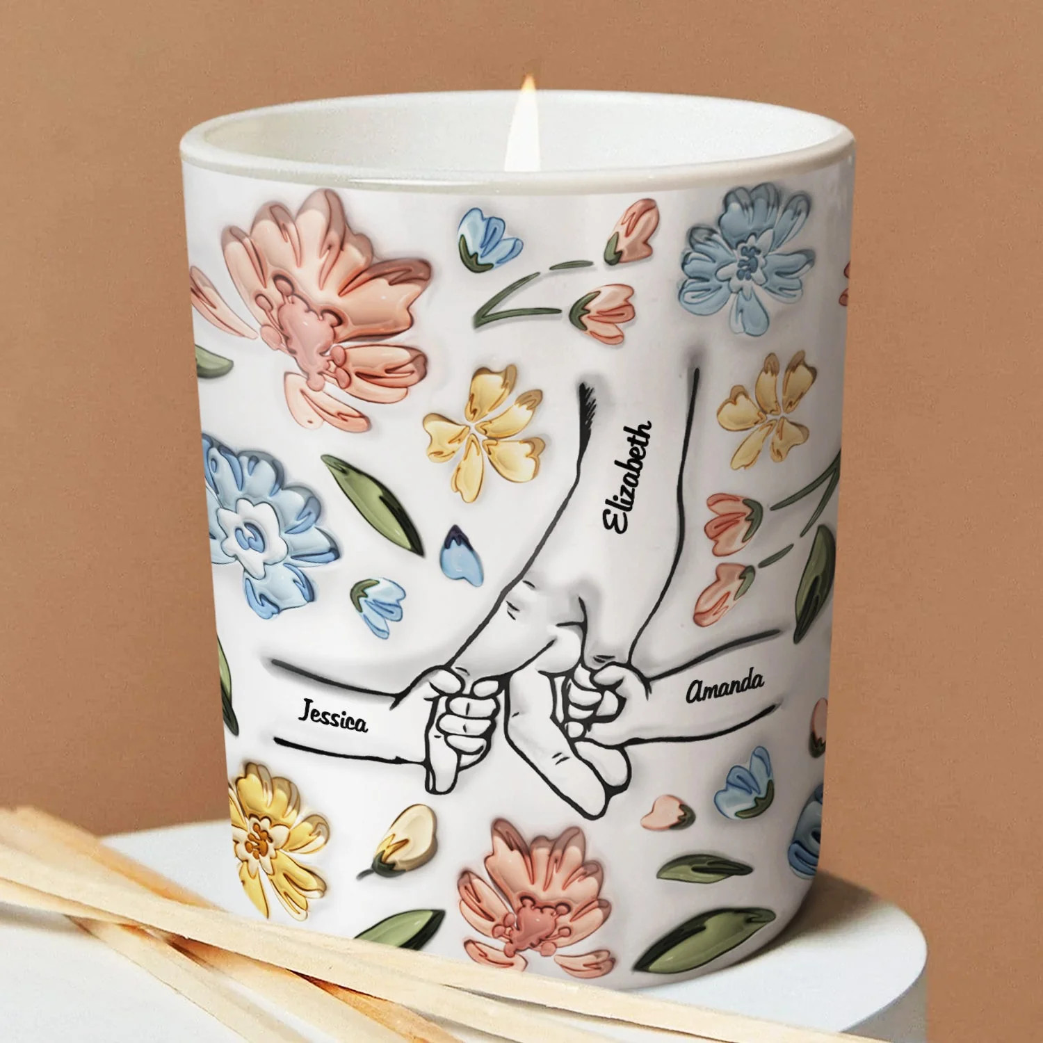 Hand In Hand, I Will Always Protect You - Gift For Mom, Grandma - 3D Inflated Effect Printed Candle, Personalized Scented Candle With Wooden Lid - Image 3