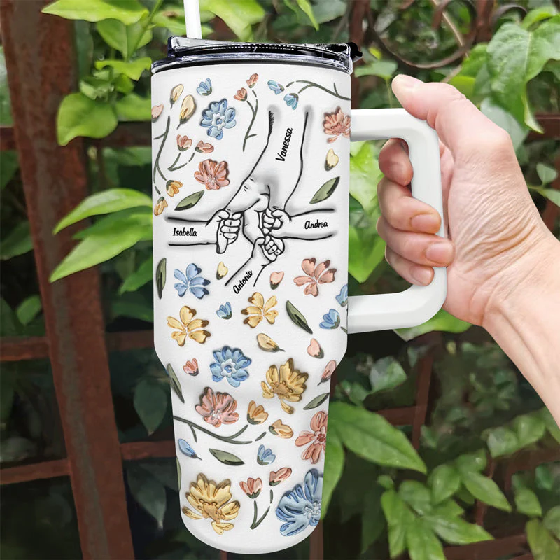 Hand In Hand, I Will Always Protect You - Gift For Mom, Grandma - 3D Inflated Effect Printed Cup, Personalized 40oz Tumbler With Straw - Image 2