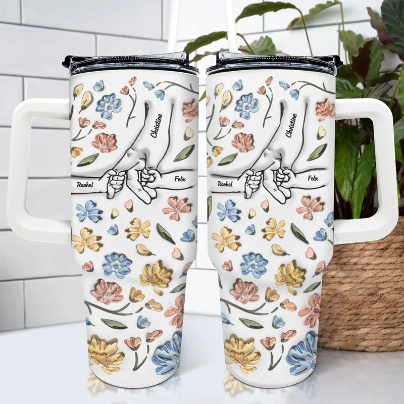 Hand In Hand, I Will Always Protect You - Gift For Mom, Grandma - 3D Inflated Effect Printed Cup, Personalized 40oz Tumbler With Straw - Image 4